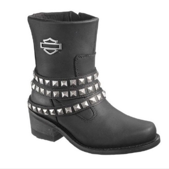 Harley-Davidson Shoes - Harley-Davidson Black Studded Leather Moto Boot